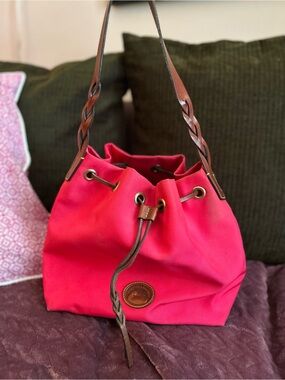 Dooney & Bourke Hot Pink Drawstring Hobo with Braided Leather Strap